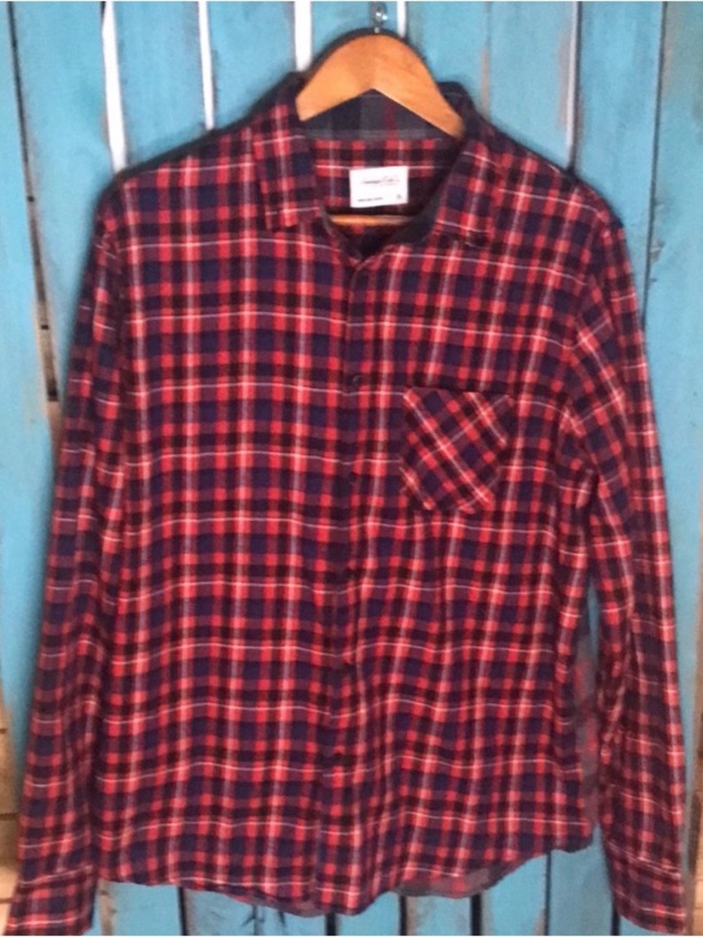 Sovereign Code Los Angeles Logic red blue plaid flannel shirt size XL